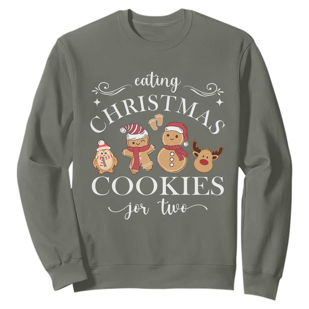Christmas Pregnancy Announcement Sweatshirt Eating Xmas Cookies For Two Maternity Gift TS10 Military Green Print Your Wear