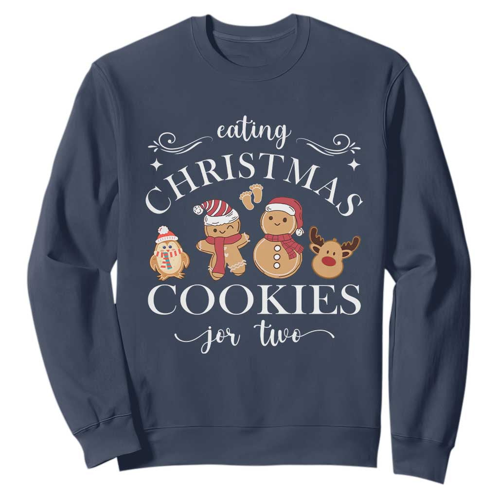 Christmas Pregnancy Announcement Sweatshirt Eating Xmas Cookies For Two Maternity Gift TS10 Navy Print Your Wear