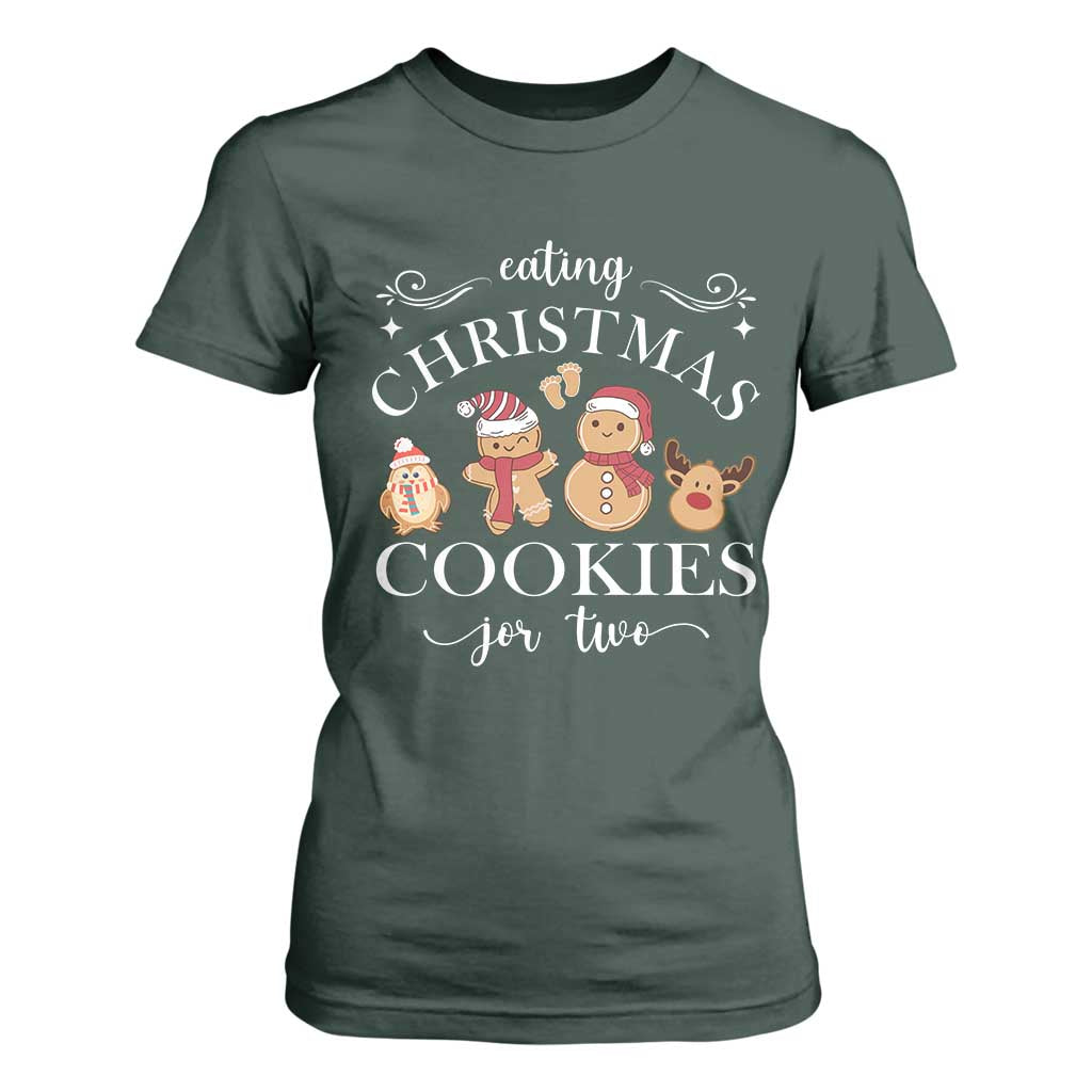 Christmas Pregnancy Announcement T Shirt For Women Eating Xmas Cookies For Two Maternity Gift TS10 Dark Forest Green Print Your Wear