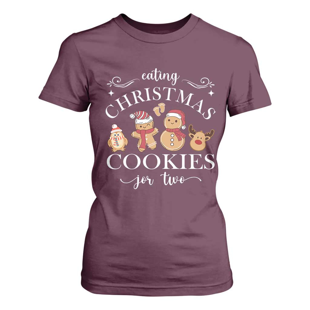 Christmas Pregnancy Announcement T Shirt For Women Eating Xmas Cookies For Two Maternity Gift TS10 Maroon Print Your Wear