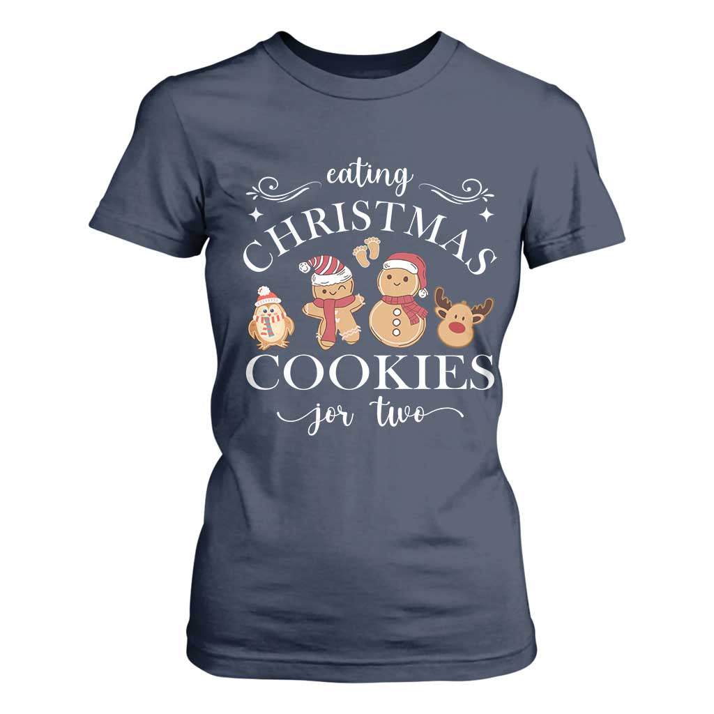 Christmas Pregnancy Announcement T Shirt For Women Eating Xmas Cookies For Two Maternity Gift TS10 Navy Print Your Wear