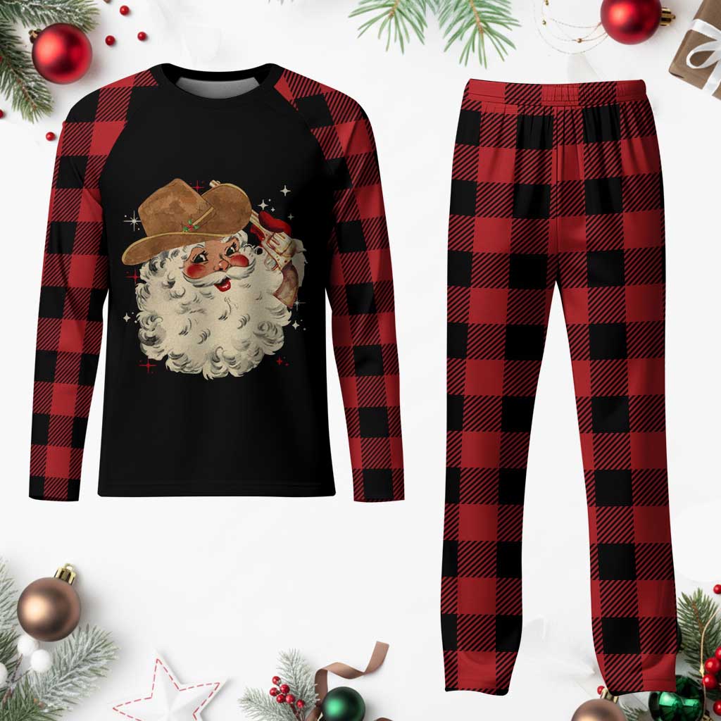 Cowboy Plaid Pajama Set Santa Claus Merry Xmas Vintage 90s Western Country TS10 Buffalo Plaid Print Your Wear