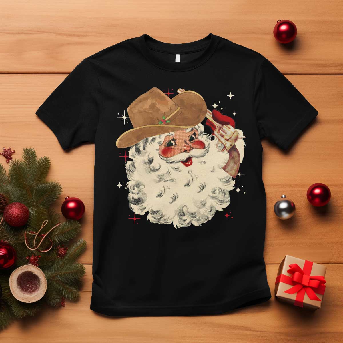 Christmas Cowboy T Shirt Santa Claus Merry Xmas Vintage 90s Western Country TS10 Black Print Your Wear