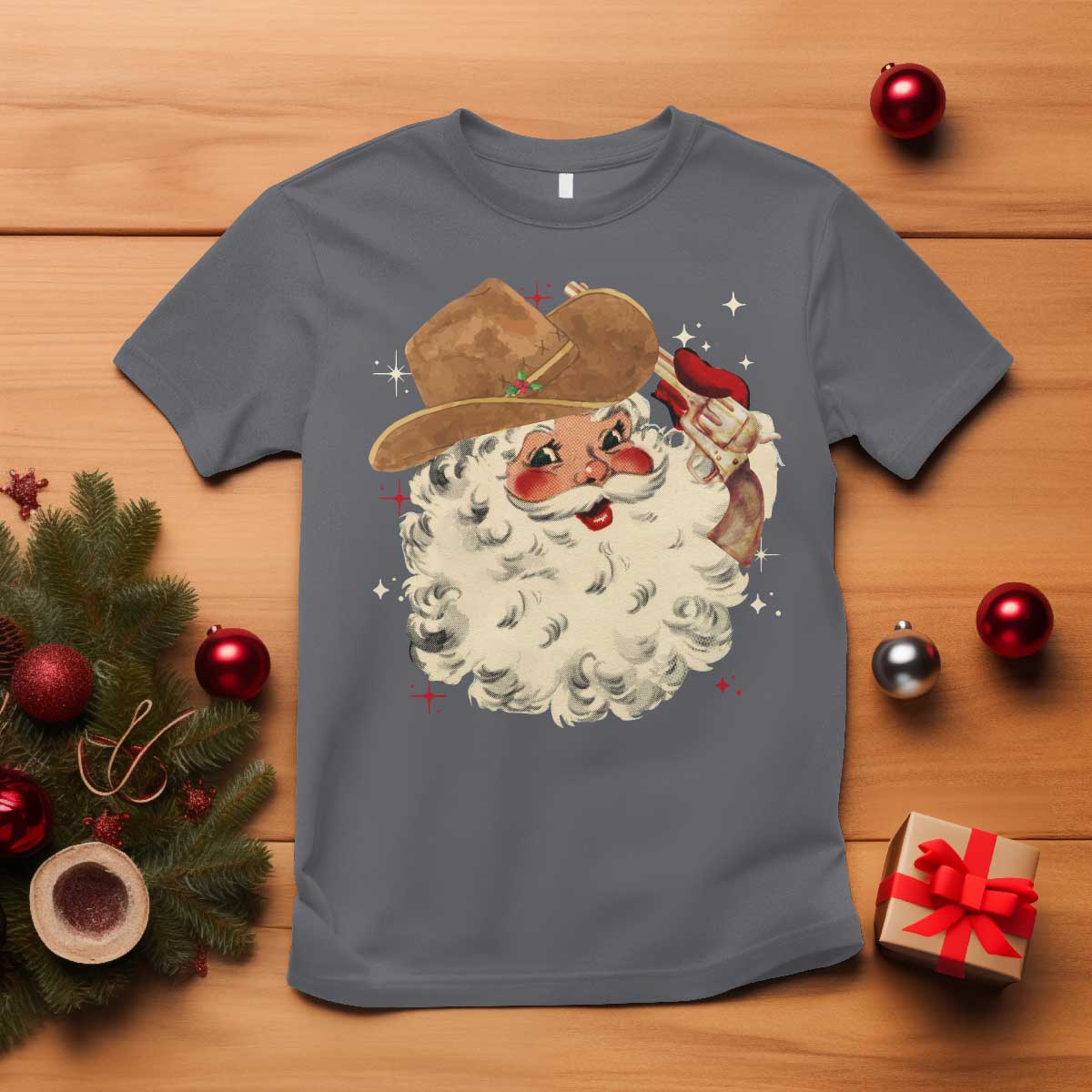 Christmas Cowboy T Shirt Santa Claus Merry Xmas Vintage 90s Western Country TS10 Charcoal Print Your Wear