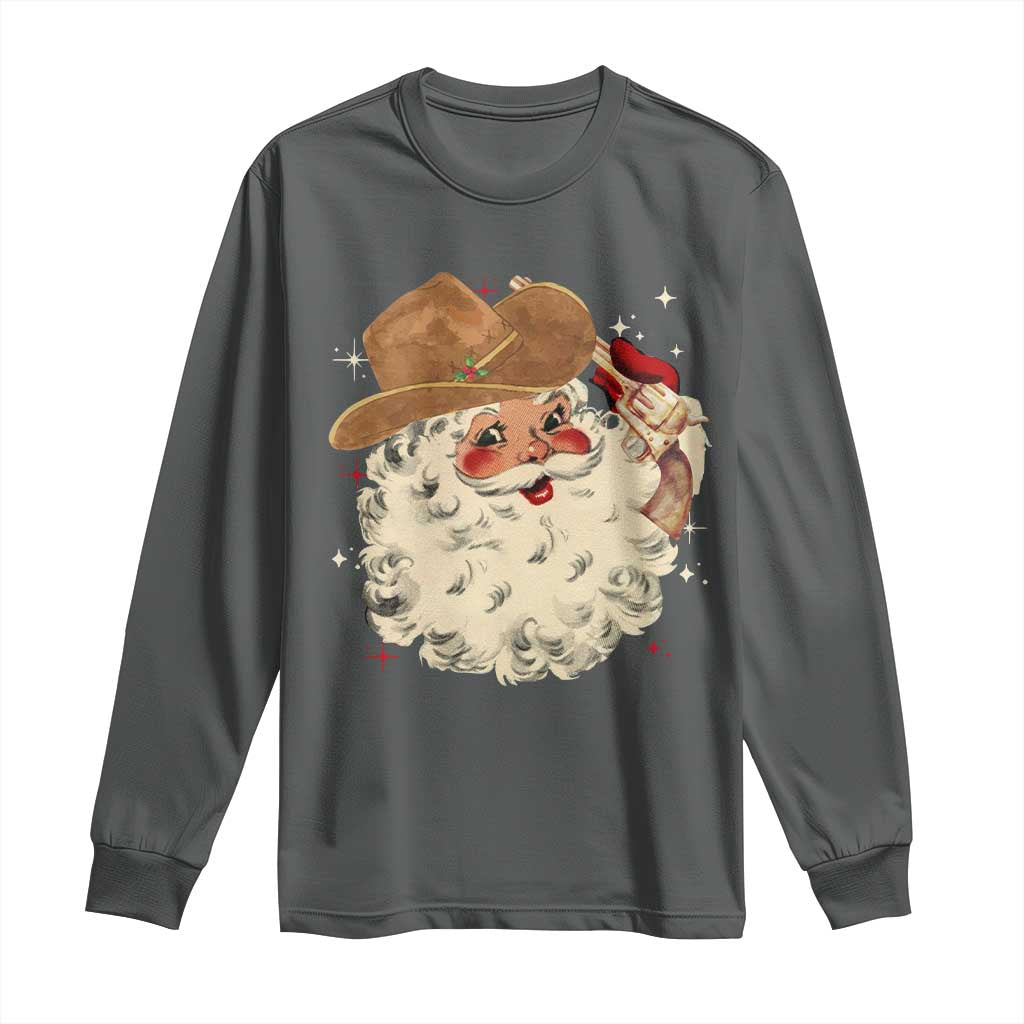 Christmas Cowboy Long Sleeve Shirt Santa Claus Merry Xmas Vintage 90s Western Country TS10 Dark Heather Print Your Wear