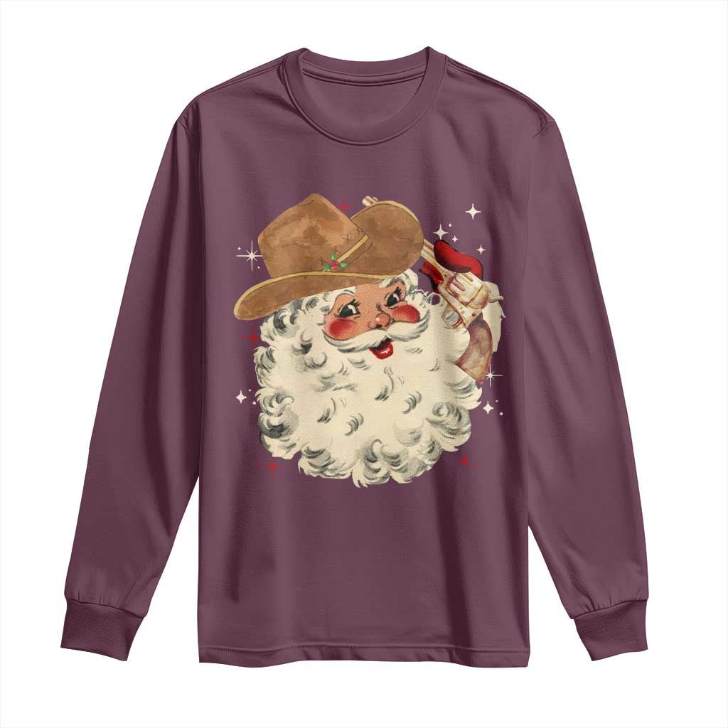 Christmas Cowboy Long Sleeve Shirt Santa Claus Merry Xmas Vintage 90s Western Country TS10 Maroon Print Your Wear