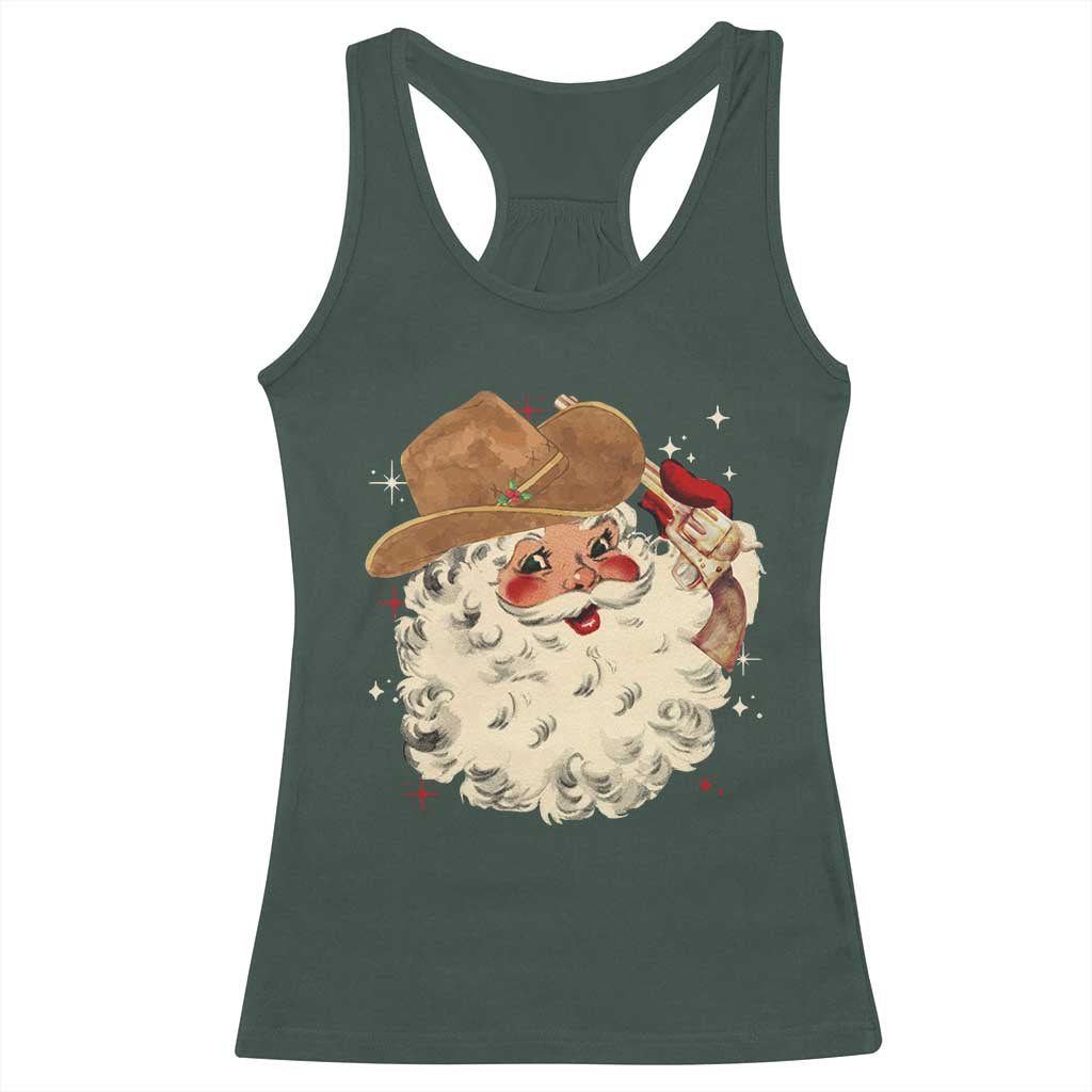 Christmas Cowboy Racerback Tank Top Santa Claus Merry Xmas Vintage 90s Western Country TS10 Dark Forest Green Print Your Wear