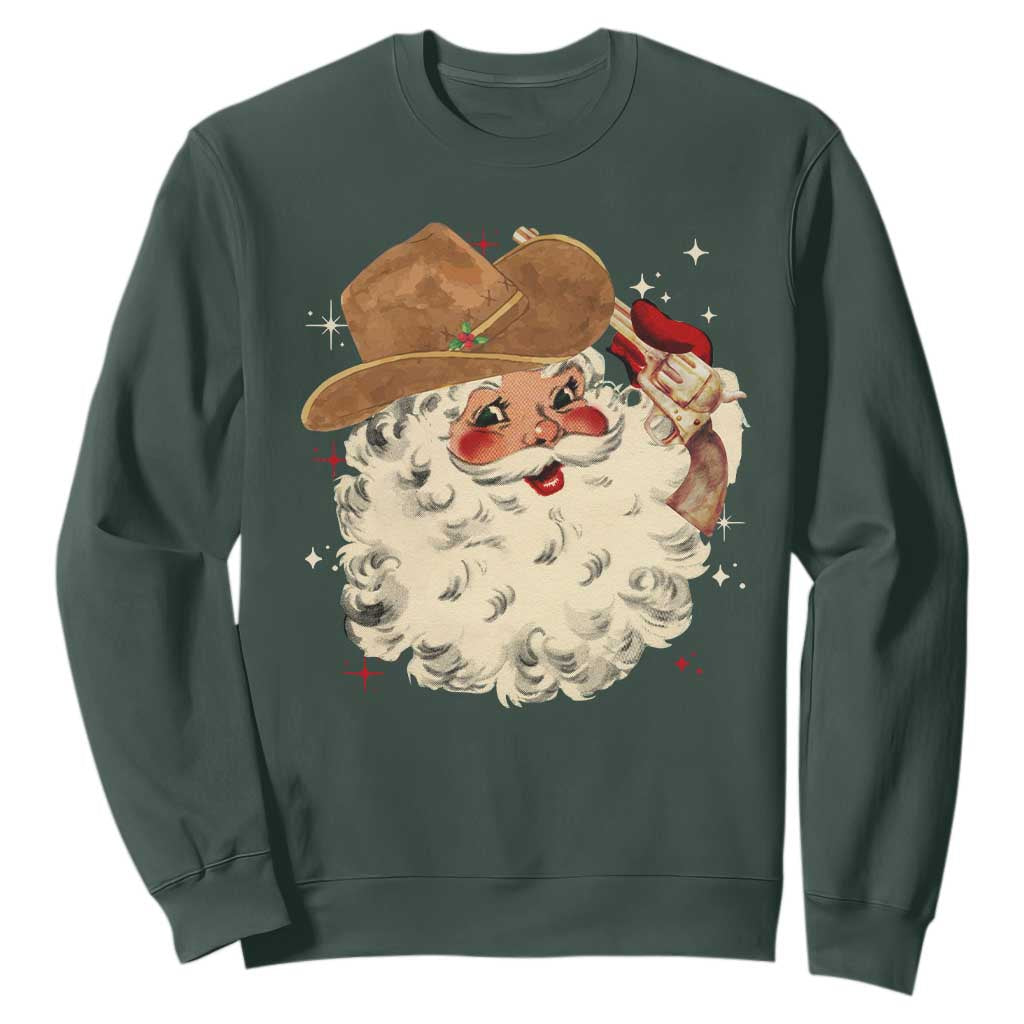Christmas Cowboy Sweatshirt Santa Claus Merry Xmas Vintage 90s Western Country TS10 Dark Forest Green Print Your Wear