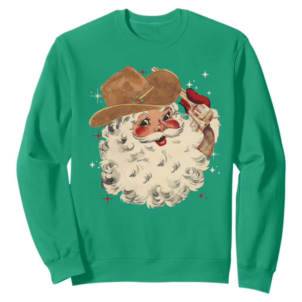 Christmas Cowboy Sweatshirt Santa Claus Merry Xmas Vintage 90s Western Country TS10 Irish Green Print Your Wear