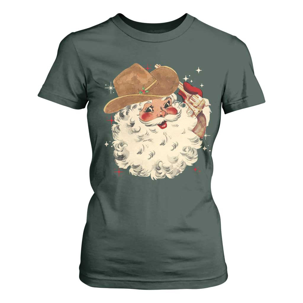 Christmas Cowboy T Shirt For Women Santa Claus Merry Xmas Vintage 90s Western Country TS10 Dark Forest Green Print Your Wear