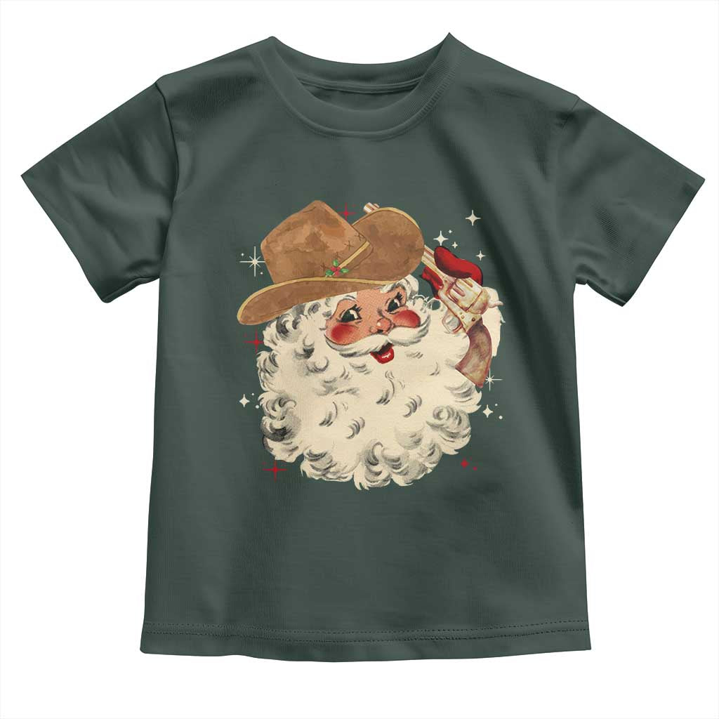 Christmas Cowboy Toddler T Shirt Santa Claus Merry Xmas Vintage 90s Western Country TS10 Dark Forest Green Print Your Wear