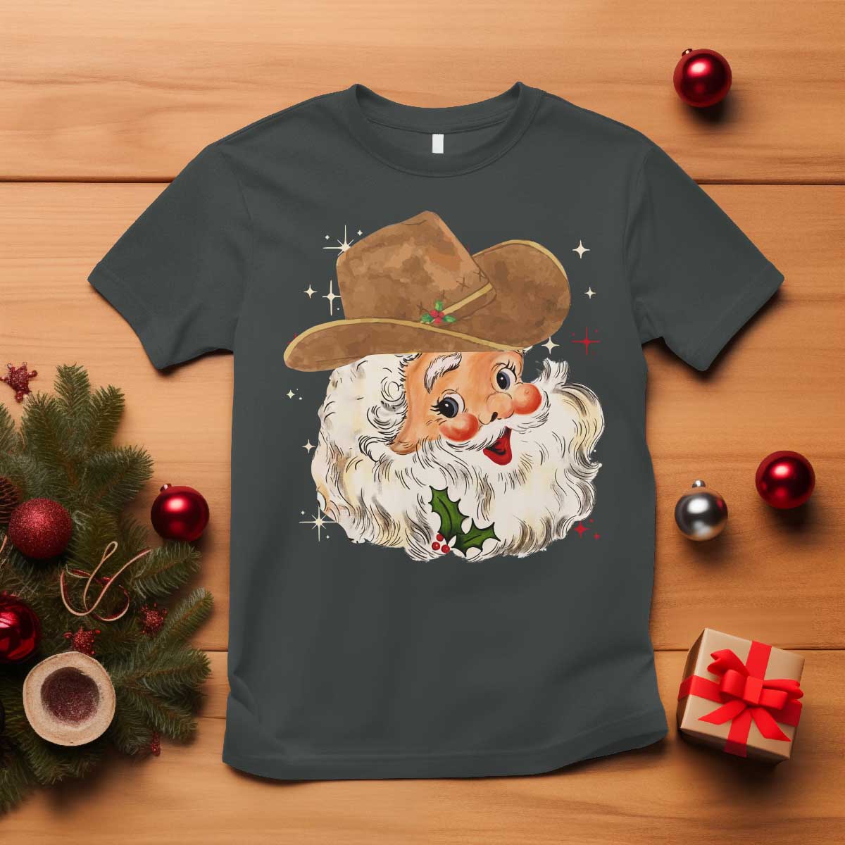 Christmas Cowboy T Shirt Santa Claus Vintage 90s Western Country Music Outfit TS10 Dark Heather Print Your Wear