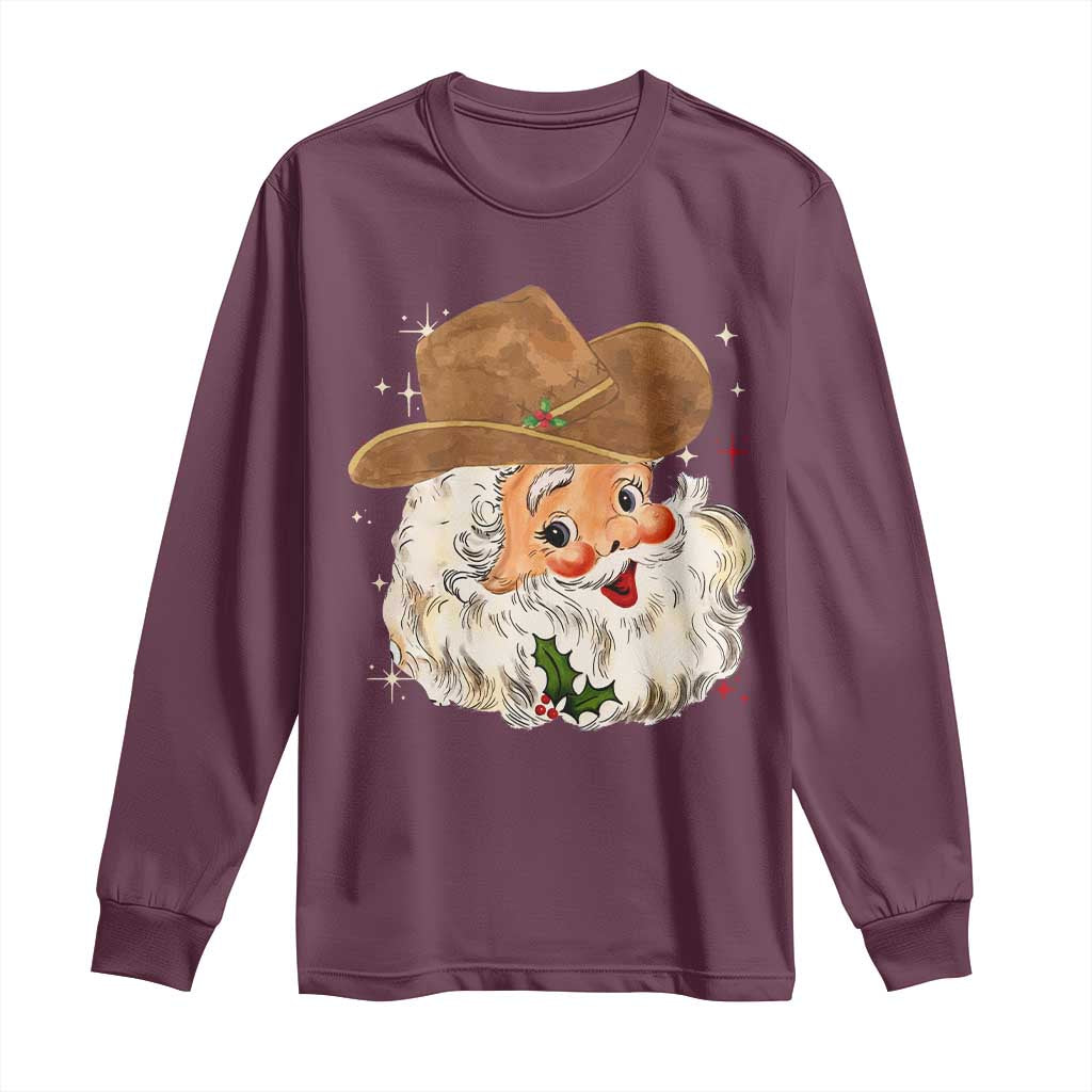 Christmas Cowboy Long Sleeve Shirt Santa Claus Vintage 90s Western Country Music Outfit TS10 Maroon Print Your Wear