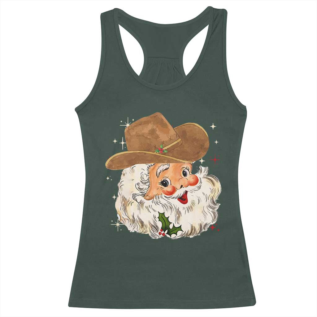 Christmas Cowboy Racerback Tank Top Santa Claus Vintage 90s Western Country Music Outfit TS10 Dark Forest Green Print Your Wear