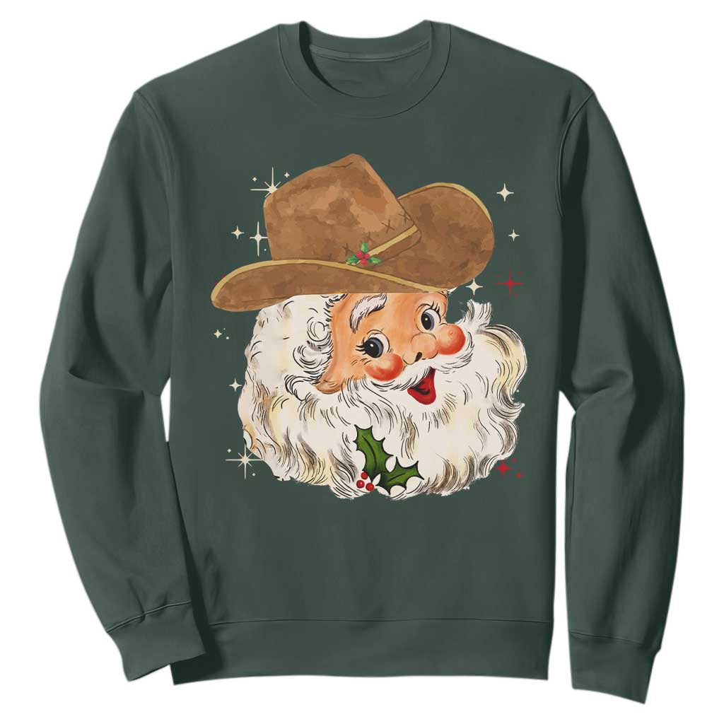 Christmas Cowboy Sweatshirt Santa Claus Vintage 90s Western Country Music Outfit TS10 Dark Forest Green Print Your Wear