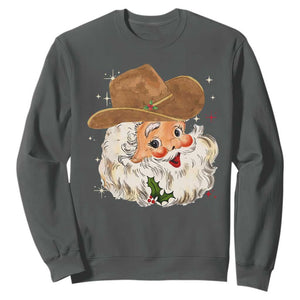 Christmas Cowboy Sweatshirt Santa Claus Vintage 90s Western Country Music Outfit TS10 Dark Heather Print Your Wear
