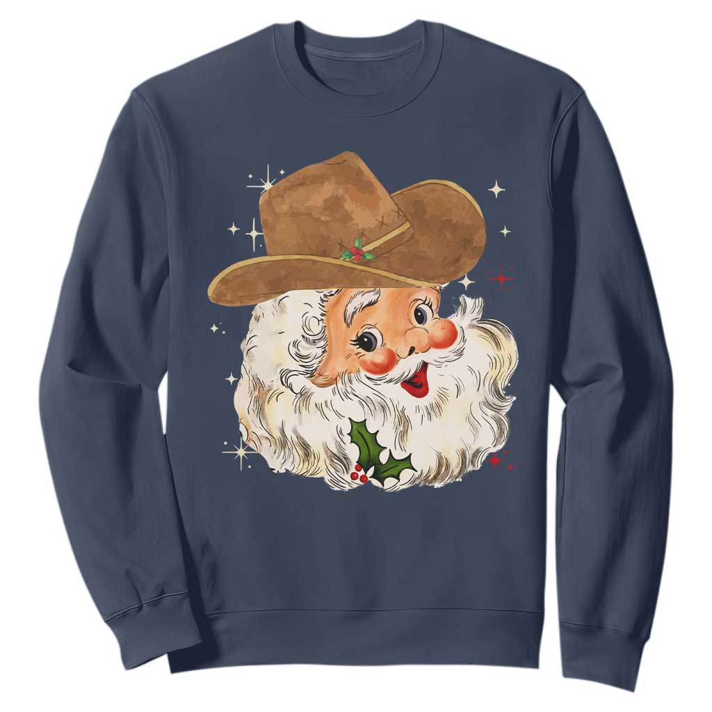 Christmas Cowboy Sweatshirt Santa Claus Vintage 90s Western Country Music Outfit TS10 Navy Print Your Wear