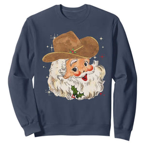 Christmas Cowboy Sweatshirt Santa Claus Vintage 90s Western Country Music Outfit TS10 Navy Print Your Wear