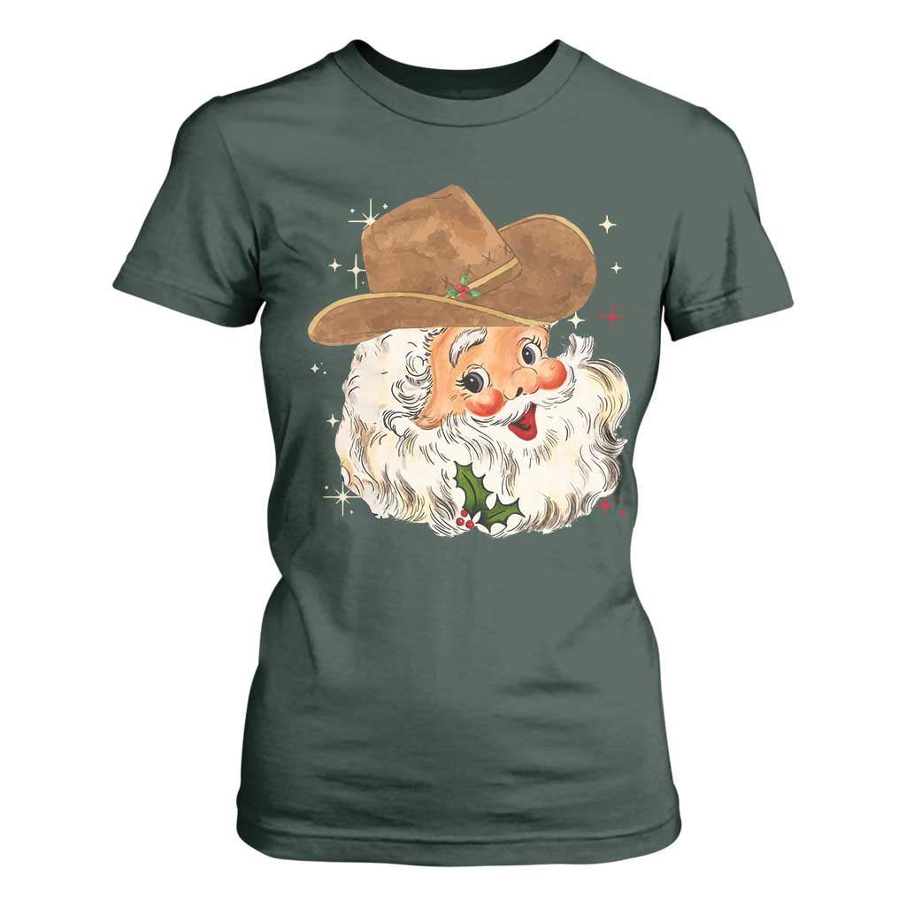 Christmas Cowboy T Shirt For Women Santa Claus Vintage 90s Western Country Music Outfit TS10 Dark Forest Green Print Your Wear