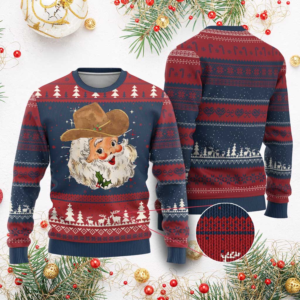 Cowboy Ugly Christmas Sweater Santa Claus Vintage 90s Western Country Music Outfit TS10 Burgundy Print Your Wear