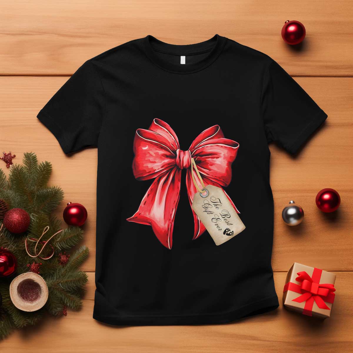 Christmas Pregnancy Announcement T Shirt Coquette Bow Xmas Maternity Gift TS10 Black Print Your Wear