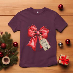 Christmas Pregnancy Announcement T Shirt Coquette Bow Xmas Maternity Gift TS10 Maroon Print Your Wear