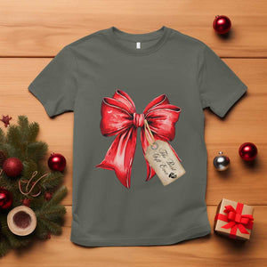 Christmas Pregnancy Announcement T Shirt Coquette Bow Xmas Maternity Gift TS10 Military Green Print Your Wear