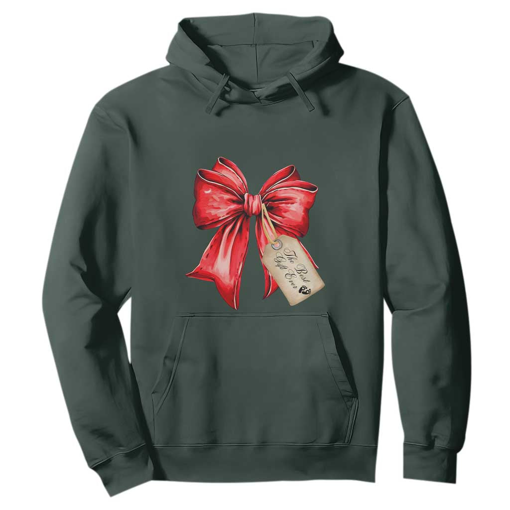 Christmas Pregnancy Announcement Hoodie Coquette Bow Xmas Maternity Gift TS10 Dark Forest Green Print Your Wear