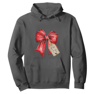 Christmas Pregnancy Announcement Hoodie Coquette Bow Xmas Maternity Gift TS10 Dark Heather Print Your Wear
