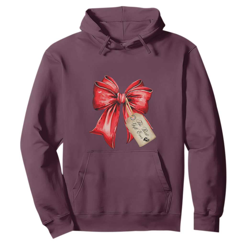 Christmas Pregnancy Announcement Hoodie Coquette Bow Xmas Maternity Gift TS10 Maroon Print Your Wear