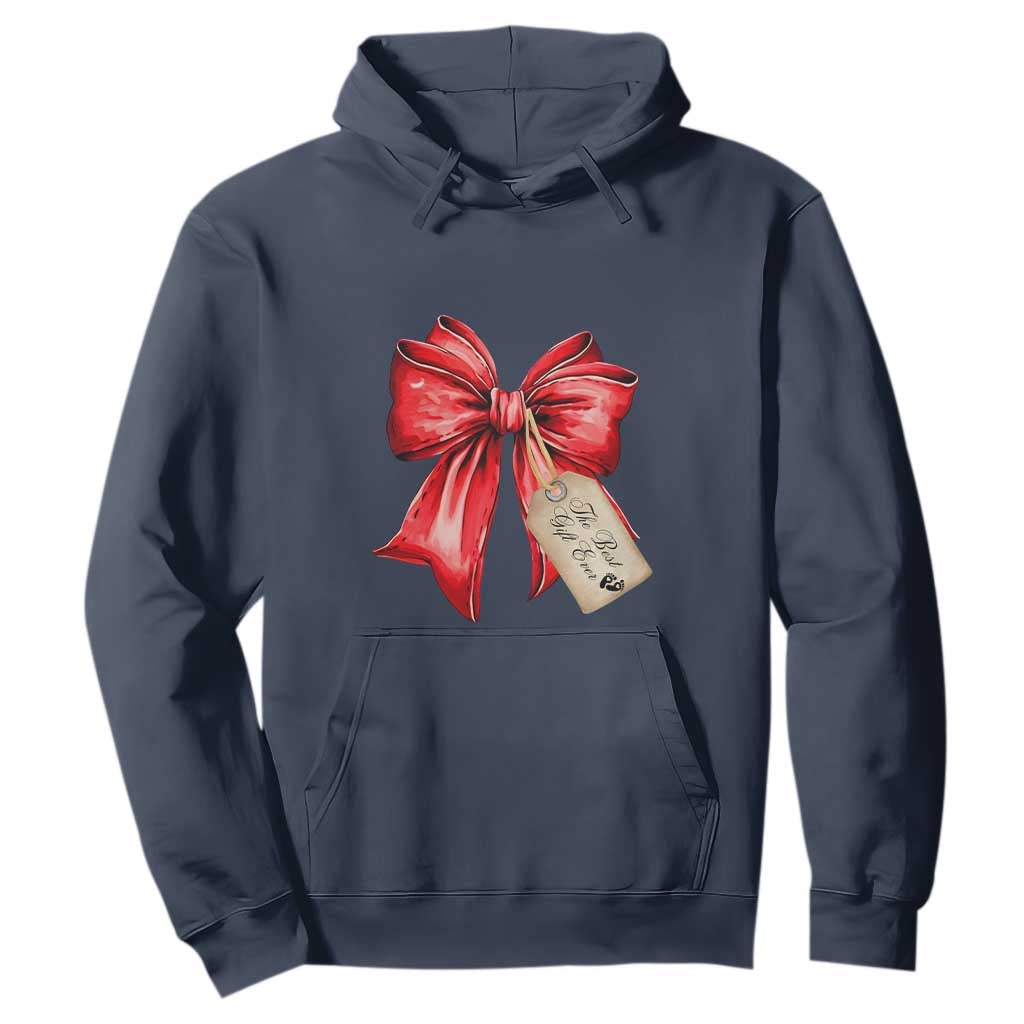 Christmas Pregnancy Announcement Hoodie Coquette Bow Xmas Maternity Gift TS10 Navy Print Your Wear