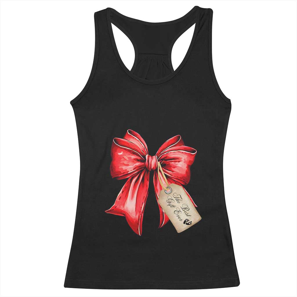Christmas Pregnancy Announcement Racerback Tank Top Coquette Bow Xmas Maternity Gift TS10 Black Print Your Wear