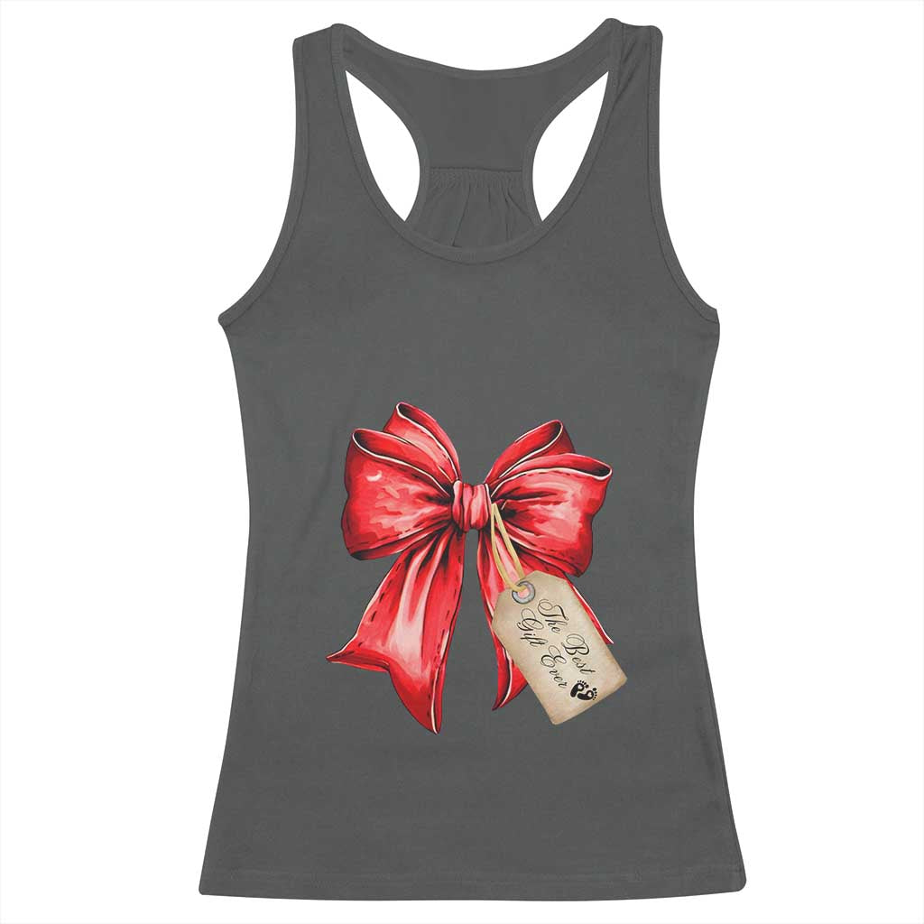 Christmas Pregnancy Announcement Racerback Tank Top Coquette Bow Xmas Maternity Gift TS10 Dark Heather Print Your Wear