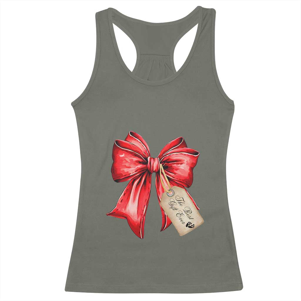 Christmas Pregnancy Announcement Racerback Tank Top Coquette Bow Xmas Maternity Gift TS10 Military Green Print Your Wear