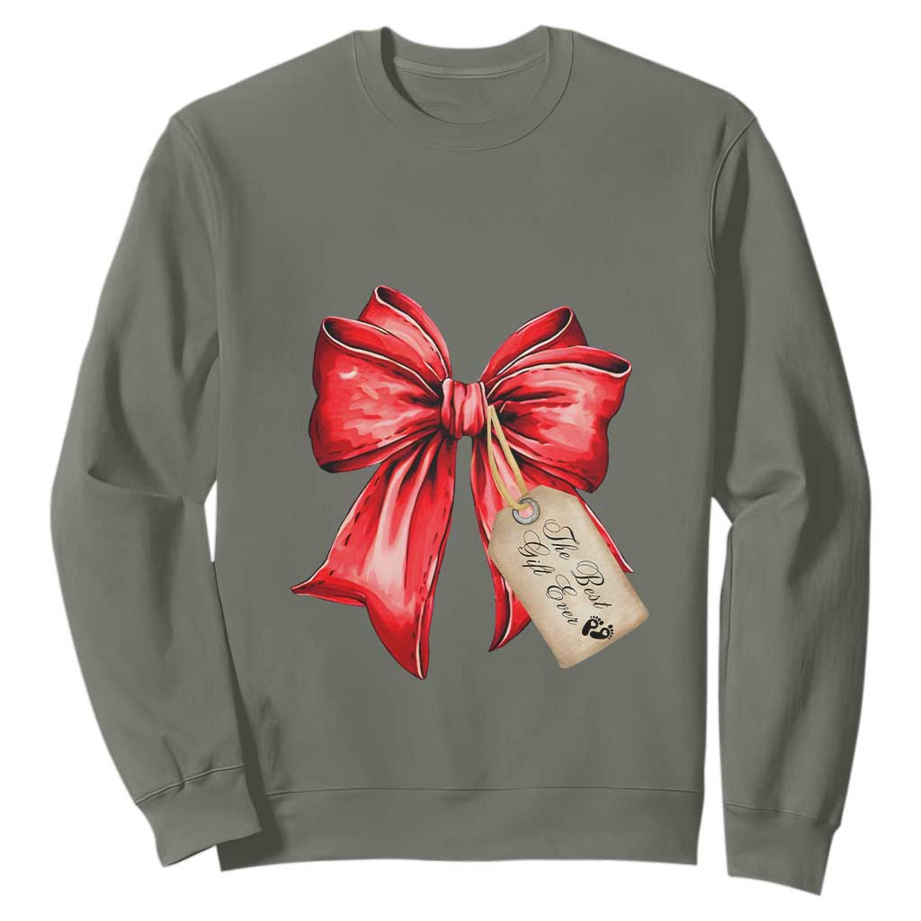 Christmas Pregnancy Announcement Sweatshirt Coquette Bow Xmas Maternity Gift TS10 Military Green Print Your Wear