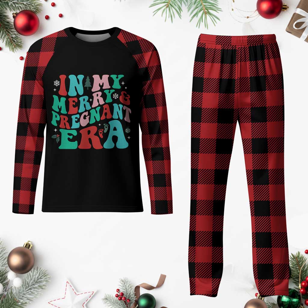 Pregnancy Announcement Plaid Pajama Set Merry & Pregnant Era Cute Groovy Christmas Holiday Xmas TS10 Buffalo Plaid Print Your Wear