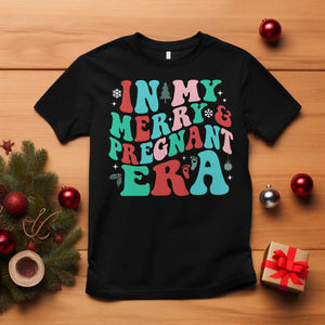 Christmas Pregnancy Announcement T Shirt Merry & Pregnant Era Cute Groovy Christmas Holiday Xmas TS10 Black Print Your Wear