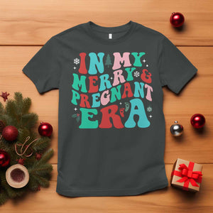 Christmas Pregnancy Announcement T Shirt Merry & Pregnant Era Cute Groovy Christmas Holiday Xmas TS10 Dark Heather Print Your Wear