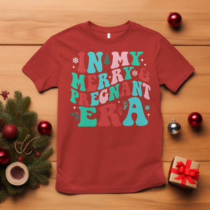 Christmas Pregnancy Announcement T Shirt Merry & Pregnant Era Cute Groovy Christmas Holiday Xmas TS10 Red Print Your Wear