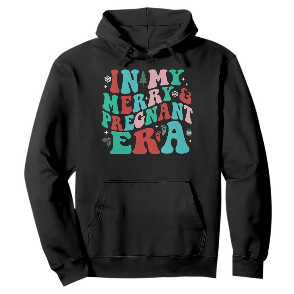 Christmas Pregnancy Announcement Hoodie Merry & Pregnant Era Cute Groovy Christmas Holiday Xmas TS10 Black Print Your Wear