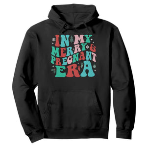 Christmas Pregnancy Announcement Hoodie Merry & Pregnant Era Cute Groovy Christmas Holiday Xmas TS10 Black Print Your Wear
