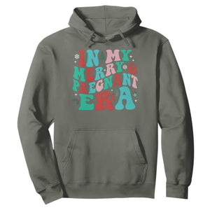 Christmas Pregnancy Announcement Hoodie Merry & Pregnant Era Cute Groovy Christmas Holiday Xmas TS10 Military Green Print Your Wear