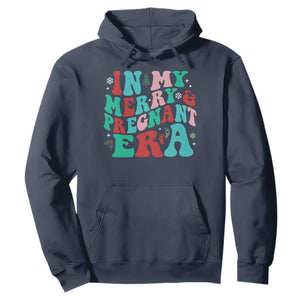 Christmas Pregnancy Announcement Hoodie Merry & Pregnant Era Cute Groovy Christmas Holiday Xmas TS10 Navy Print Your Wear