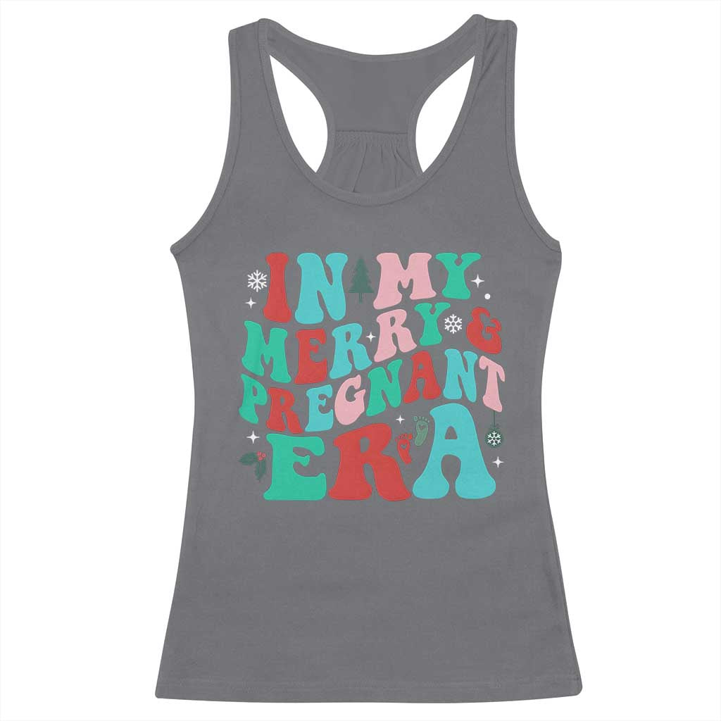 Christmas Pregnancy Announcement Racerback Tank Top Merry & Pregnant Era Cute Groovy Christmas Holiday Xmas TS10 Charcoal Print Your Wear