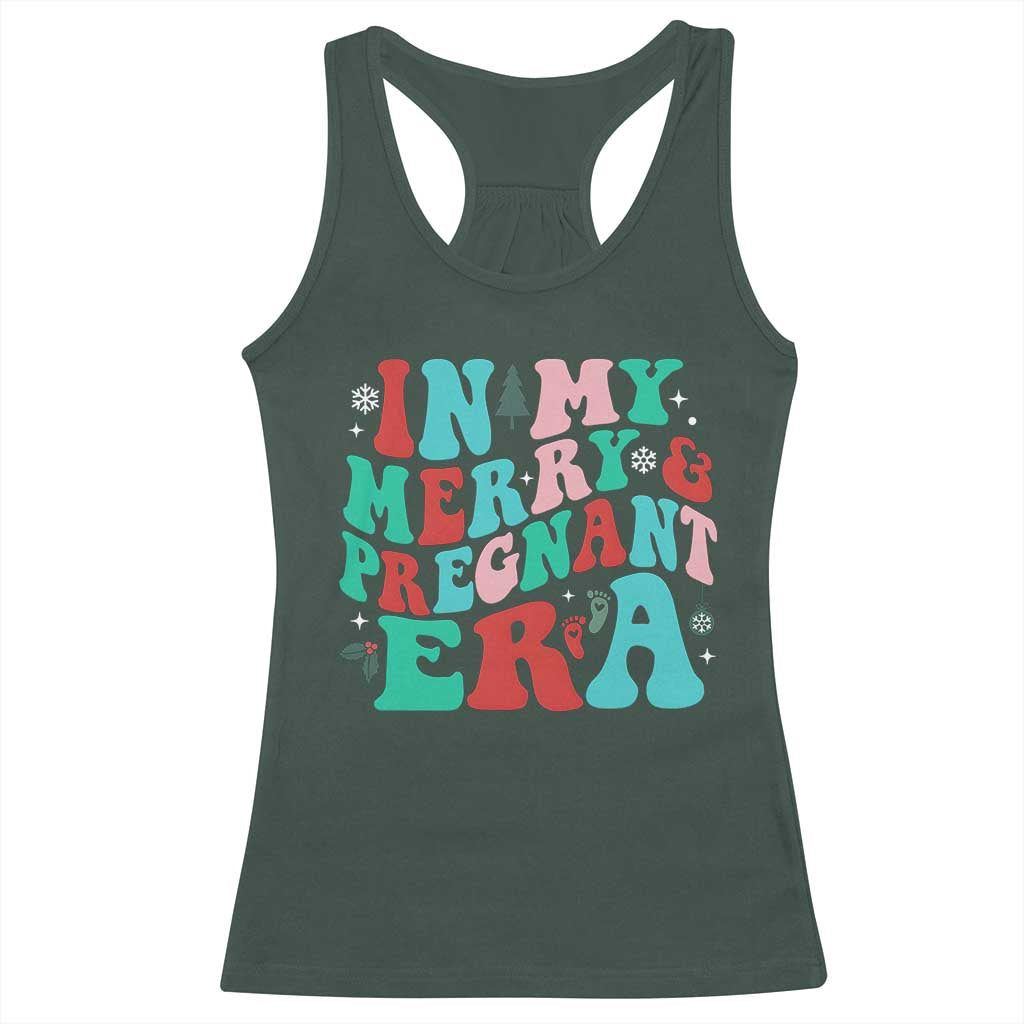 Christmas Pregnancy Announcement Racerback Tank Top Merry & Pregnant Era Cute Groovy Christmas Holiday Xmas TS10 Dark Forest Green Print Your Wear
