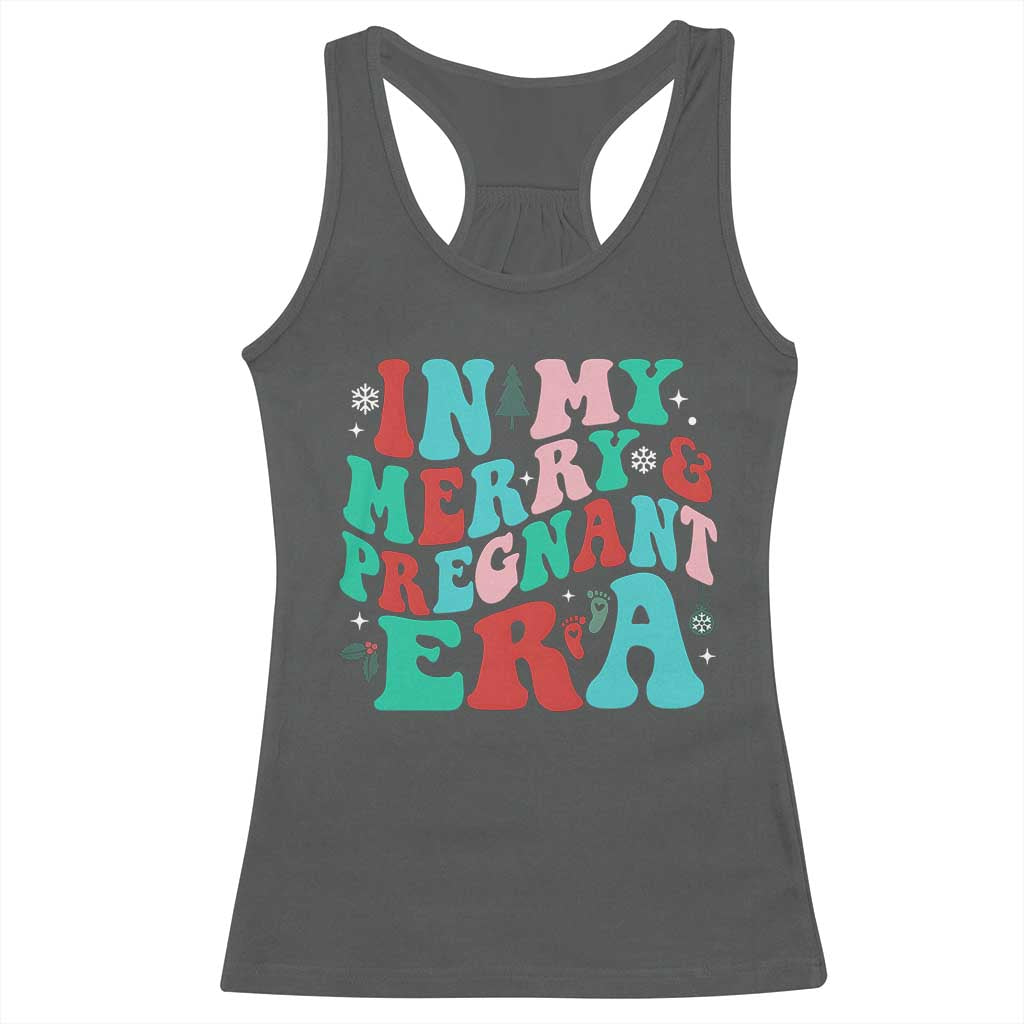 Christmas Pregnancy Announcement Racerback Tank Top Merry & Pregnant Era Cute Groovy Christmas Holiday Xmas TS10 Dark Heather Print Your Wear