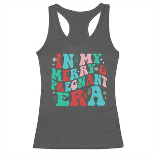 Christmas Pregnancy Announcement Racerback Tank Top Merry & Pregnant Era Cute Groovy Christmas Holiday Xmas TS10 Dark Heather Print Your Wear