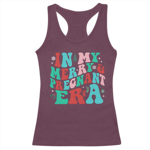 Christmas Pregnancy Announcement Racerback Tank Top Merry & Pregnant Era Cute Groovy Christmas Holiday Xmas TS10 Maroon Print Your Wear
