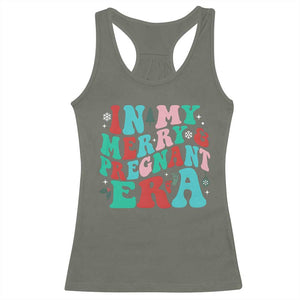 Christmas Pregnancy Announcement Racerback Tank Top Merry & Pregnant Era Cute Groovy Christmas Holiday Xmas TS10 Military Green Print Your Wear