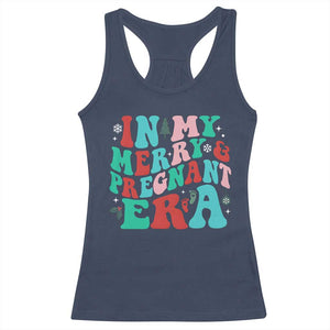 Christmas Pregnancy Announcement Racerback Tank Top Merry & Pregnant Era Cute Groovy Christmas Holiday Xmas TS10 Navy Print Your Wear